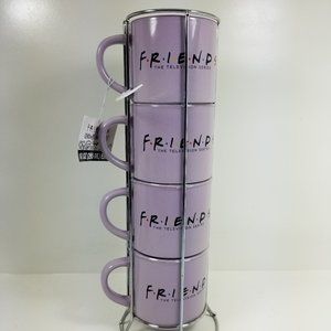Friends set of 4 10oz coffee cups with stand